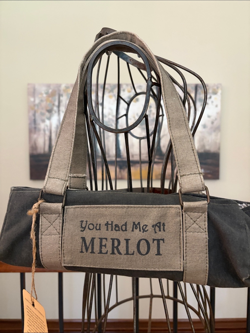 NWT Mona B. Eco Friendly Gray Taupe Canvas Shoulder Wine Tote Bag